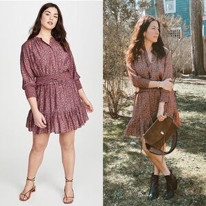 REBECCA MINKOFF Ruffle Hem Smocked Tie Waist Long Puff Sleeve Floral Dress XXL